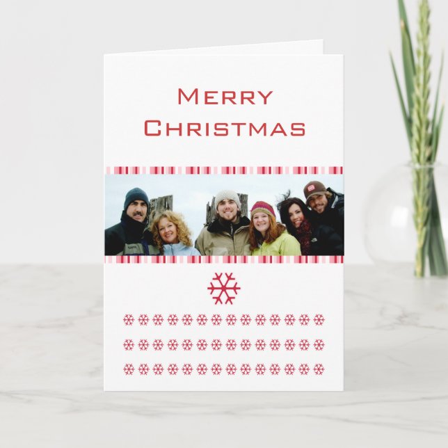 Snowflakes Merry Christmas Stripes Family Photo Holiday Card (Front)