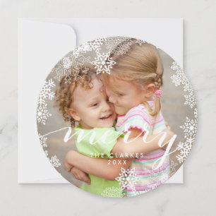 Snowflakes Merry Script   Holiday Photo Card