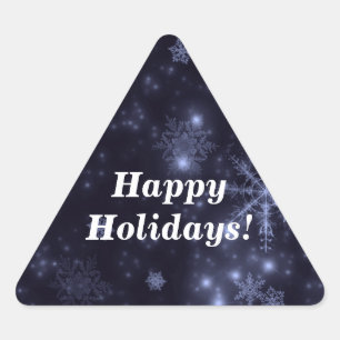 Snowflakes Midnight Blue Background Tri Stickers