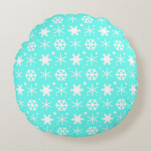 Snowflakes Mint Round Cushion