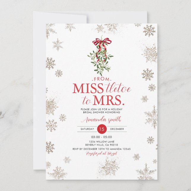 Snowflakes Miss tletoe to Mrs Bridal Shower  Invitation (Front)