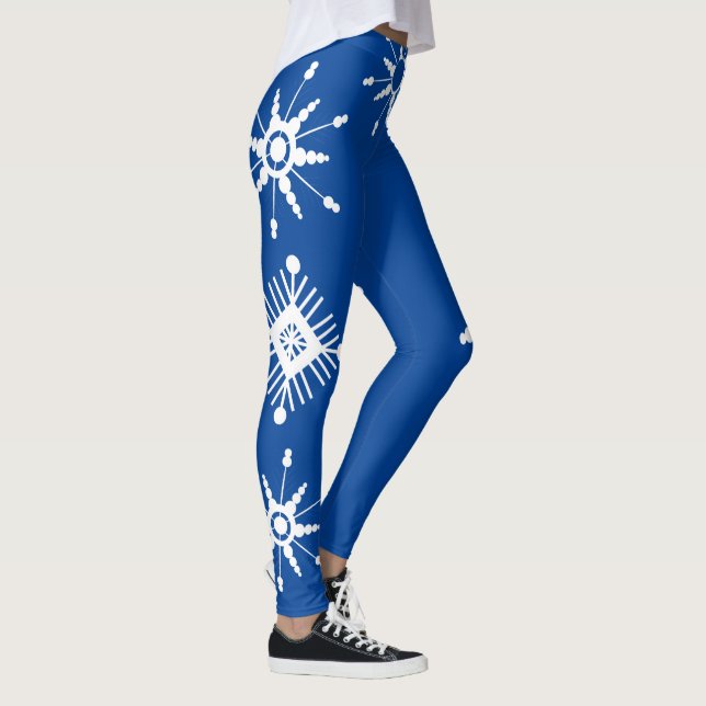 Snowflakes Mix Geometrical Blue  Leggings (Right)