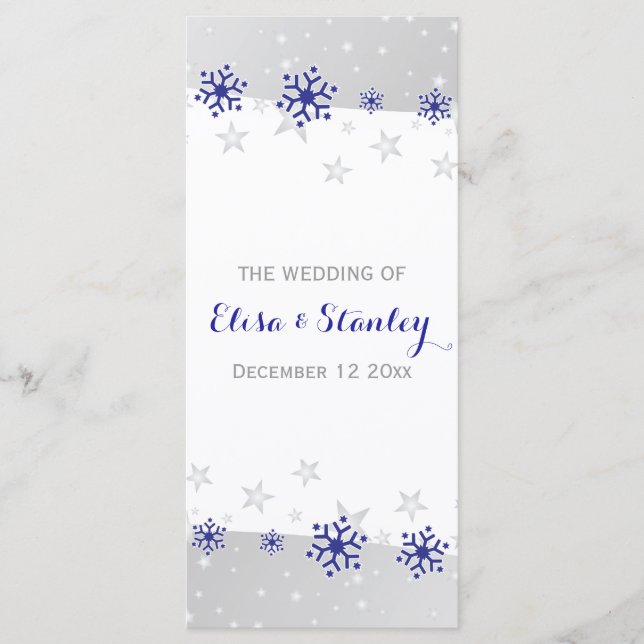 Snowflakes modern blue grey winter wedding program programme (Front)