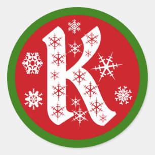 Snowflakes Monogram Letter K Classic Round Sticker