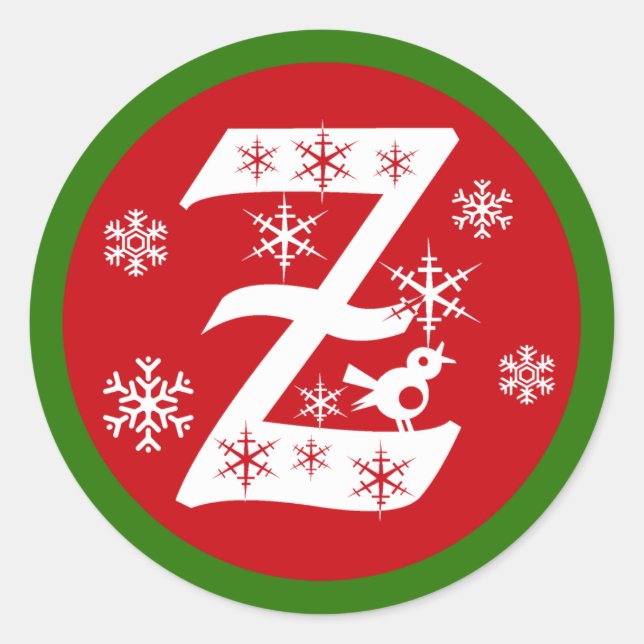 Snowflakes Monogram Letter Z Classic Round Sticker (Front)