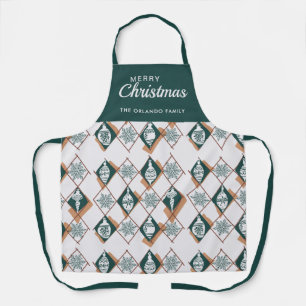 Snowflakes Name Green Merry Christmas Pattern Apron