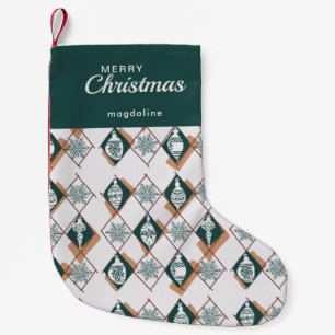 Snowflakes Name Red Green Merry Christmas Pattern  Small Christmas Stocking