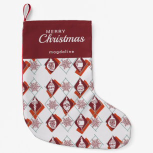Snowflakes Name Red Merry Christmas Pattern  Small Christmas Stocking