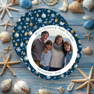 Snowflakes & Nautical Elements Christmas Photo Holiday Card