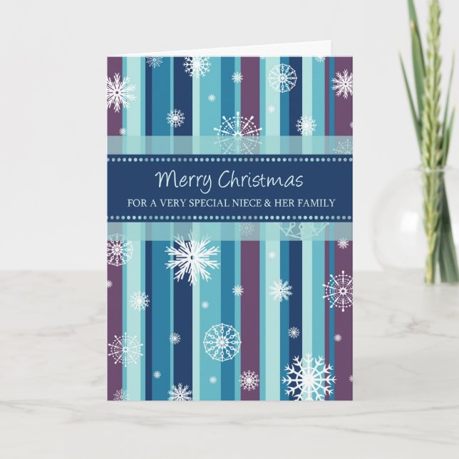 Snowflakes Niece & Family Merry Christmas Card (Front)