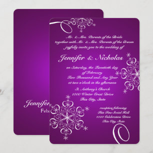 Snowflakes of Love Winter Wedding Purple Invitation