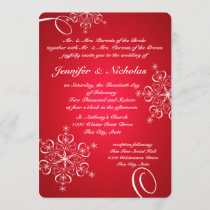 Snowflakes of Love Winter Wedding Red 2 Invitation