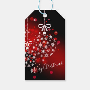 Snowflakes on a red and black background. gift tags