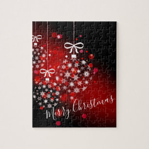 Snowflakes on a red and black background. jigsaw puzzle