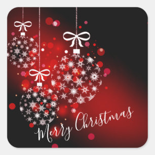 Snowflakes on a red and black background. square sticker