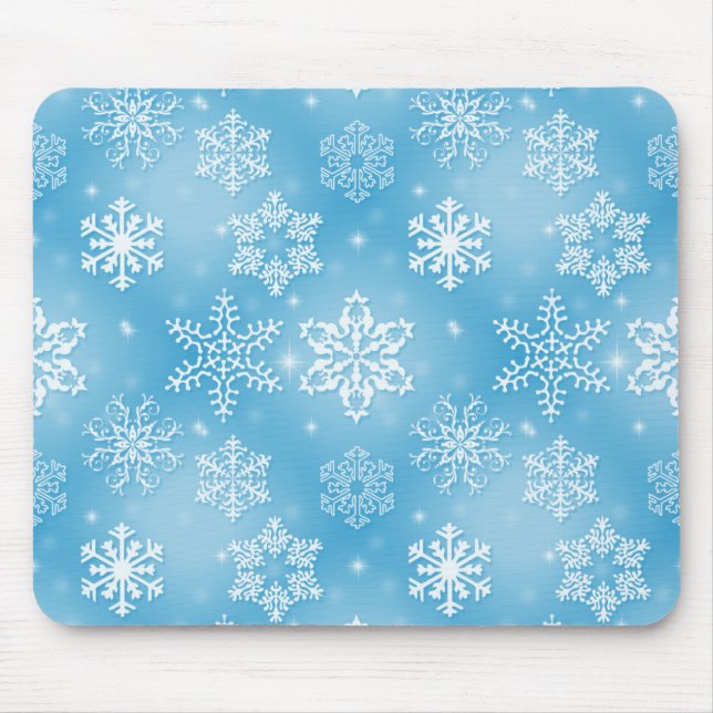 Snowflakes On Aqua Mouse Mat (Front)