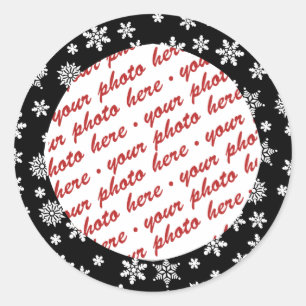 Snowflakes on Black Background Photo Frame Classic Round Sticker