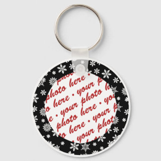 Snowflakes on Black Background Photo Frame Key Ring
