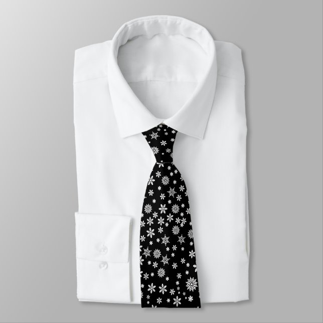 Snowflakes on Black Christmas Tie (Tied)