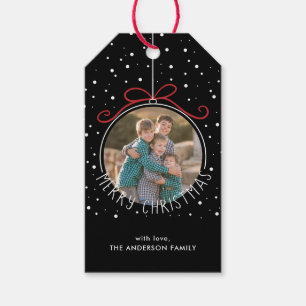 Snowflakes on Black Custom Photo Christmas Gift Tags