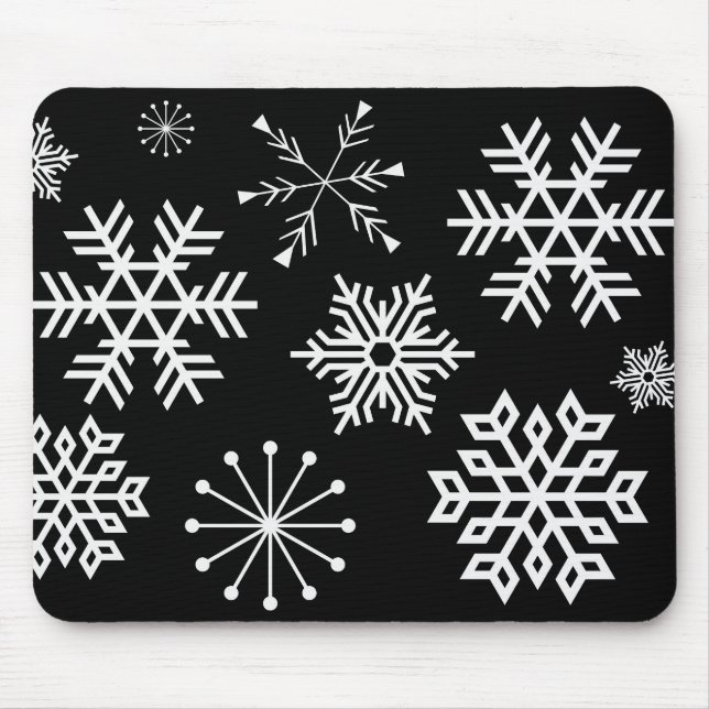 Snowflakes on Black Mousepad Art Holiday (Front)