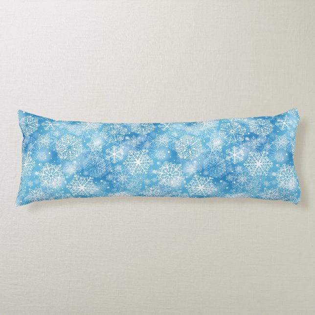 Snowflakes on blue body cushion (Front)