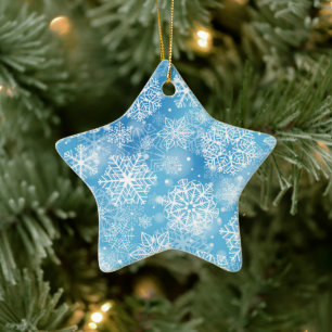 Snowflakes on blue ceramic tree decoration