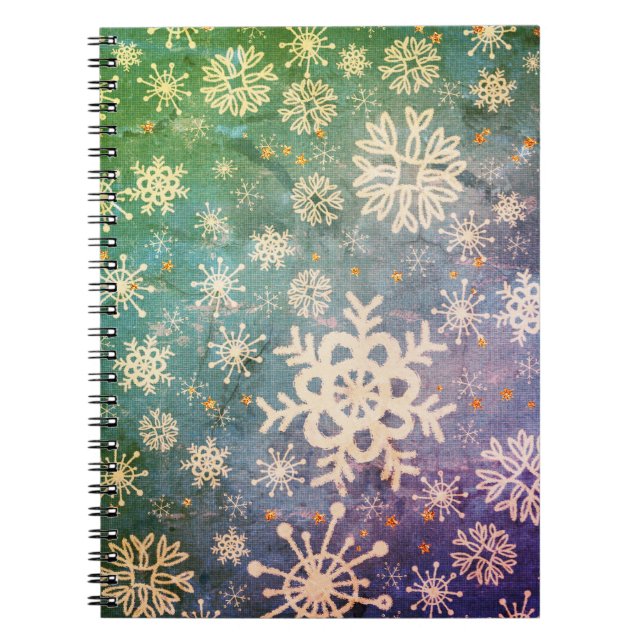 Snowflakes on Blue Denim Tie-dye Notebook (Front)