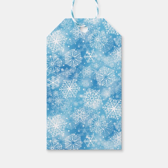 Snowflakes on blue gift tags (Front)
