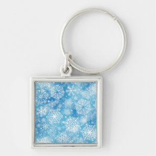 Snowflakes on blue key ring