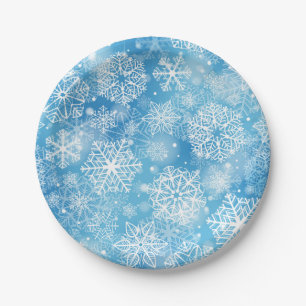 Snowflakes on blue paper plate