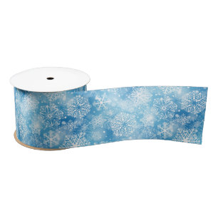 Snowflakes on blue satin ribbon
