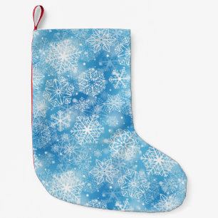 Snowflakes on blue small christmas stocking