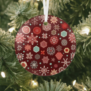 Snowflakes on Burgundy Glass Tree Decoration
