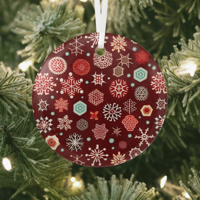 Snowflakes on Burgundy Glass Tree Decoration (Insitu)