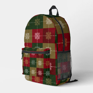 Snowflakes on Classic Check Pattern Printed Backpack
