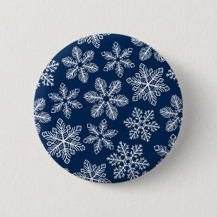 Snowflakes on dark blue 6 cm round badge