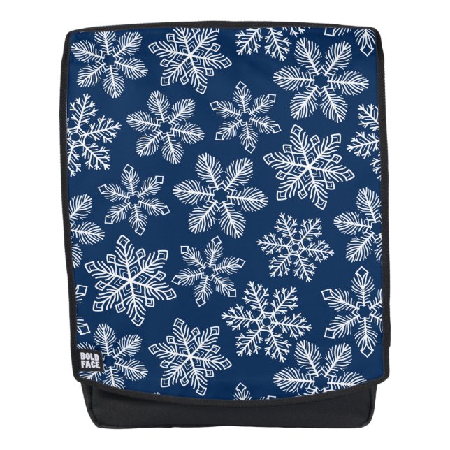 Snowflakes on dark blue backpack (Front)
