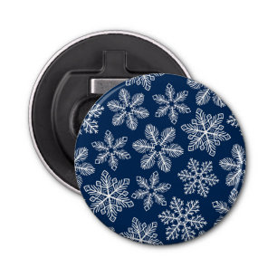 Snowflakes on dark blue bottle opener