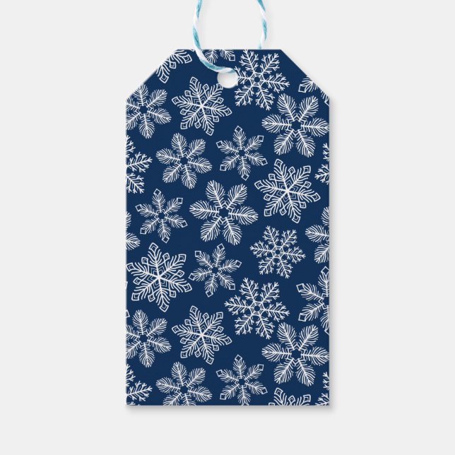 Snowflakes on dark blue gift tags (Front)