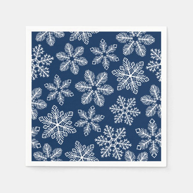 Snowflakes on dark blue napkin (Front)