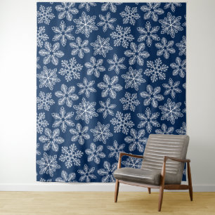 Snowflakes on dark blue tapestry