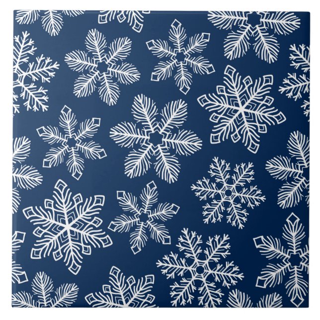 Snowflakes on dark blue tile (Front)