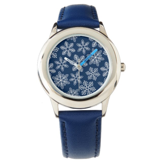 Snowflakes on dark blue watch (Front)