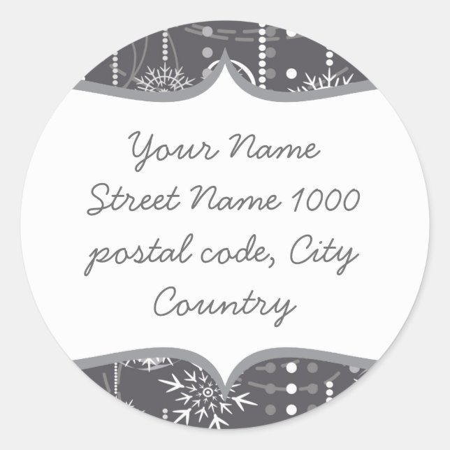 snowflakes on dark grey address label (Front)