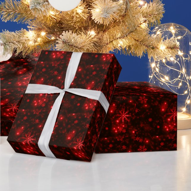 Snowflakes on Deep Red Background Wrapping Paper (Holidays)