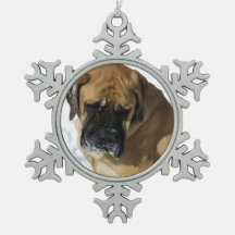 Snowflakes on English Mastiff Christmas ornament