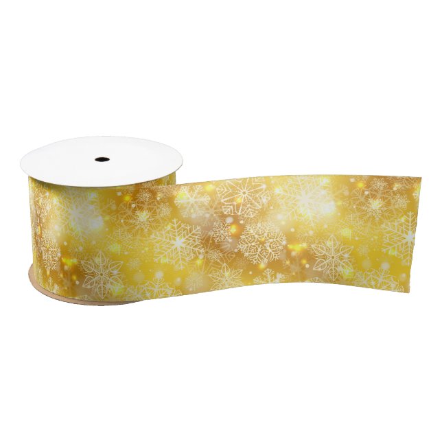 Snowflakes on golden satin ribbon (Spool)