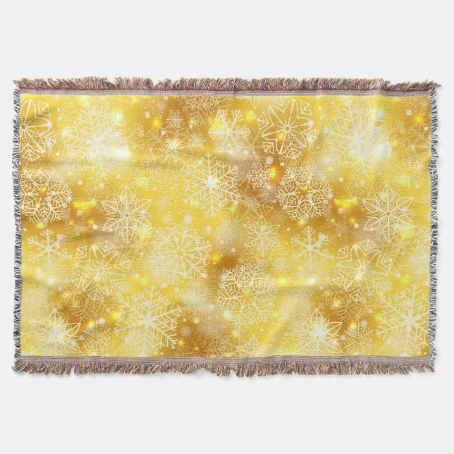 Snowflakes on golden throw blanket (Front)