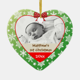 Snowflakes on Green Baby's Christmas Ornament